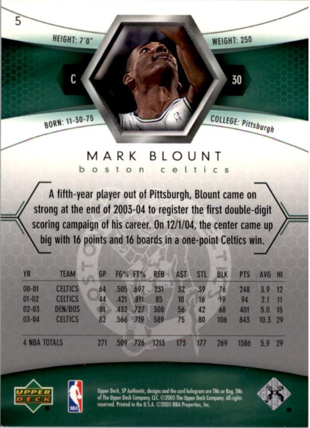 2004-05 SP Authentic #5 Mark Blount back image