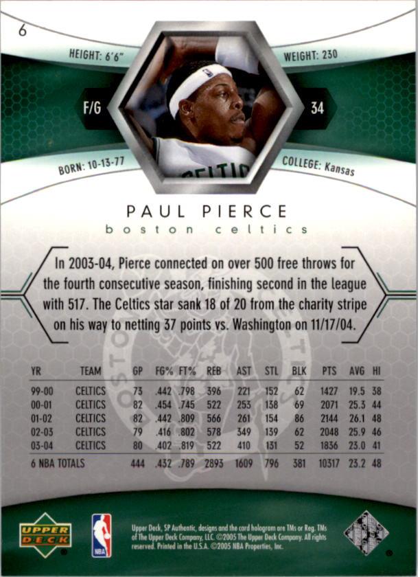 2004-05 SP Authentic #6 Paul Pierce back image
