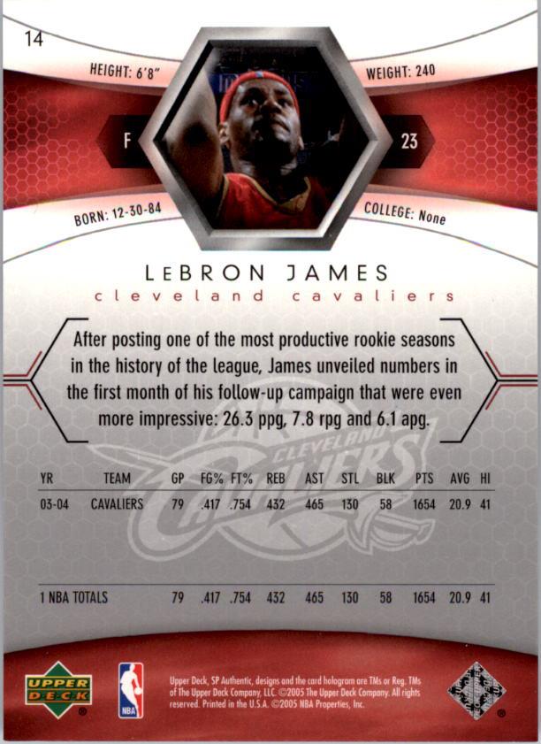 2004-05 SP Authentic #14 LeBron James back image