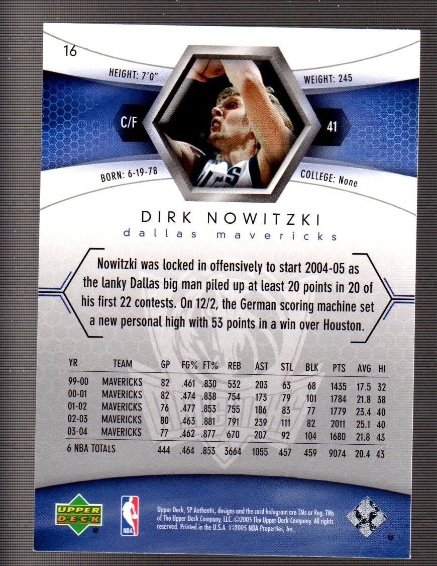 2004-05 SP Authentic #16 Dirk Nowitzki back image