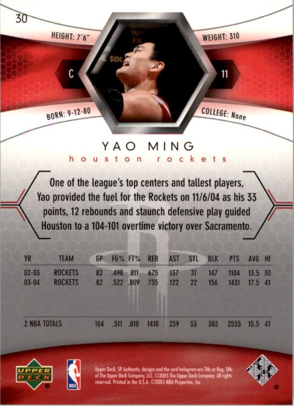 2004-05 SP Authentic #30 Yao Ming back image