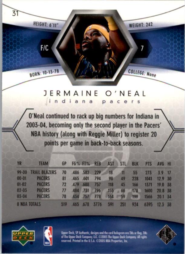 2004-05 SP Authentic #31 Jermaine O'Neal - NM-MT | eBay