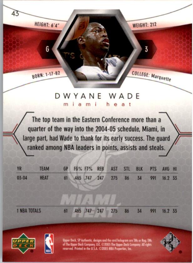 2004-05 SP Authentic #43 Dwyane Wade back image