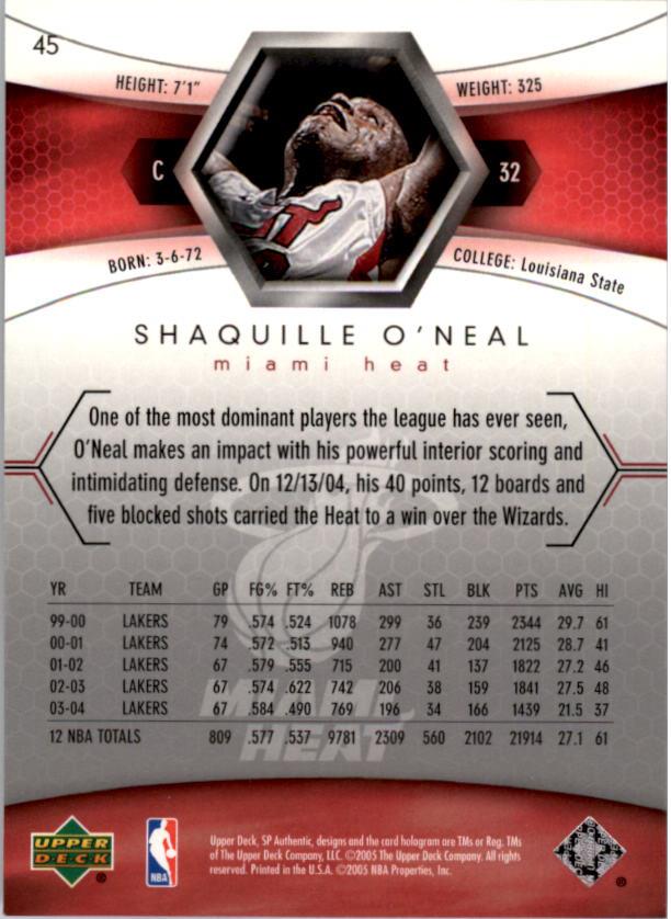 2004-05 SP Authentic #45 Shaquille O'Neal back image