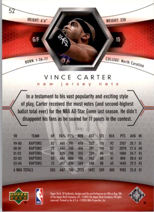2004-05 SP Authentic #52 Vince Carter back image