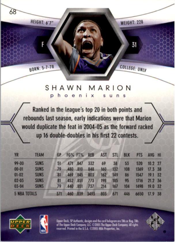 2004-05 SP Authentic #68 Shawn Marion back image