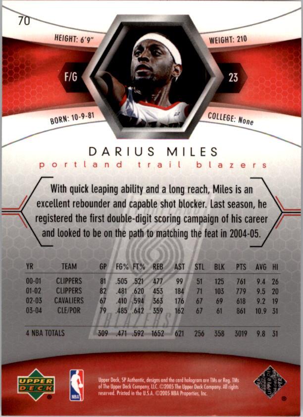 2004-05 SP Authentic #70 Darius Miles back image