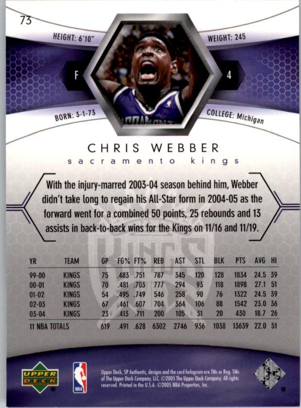 2004-05 SP Authentic #73 Chris Webber back image
