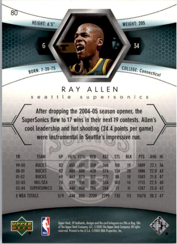 2004-05 SP Authentic #80 Ray Allen back image