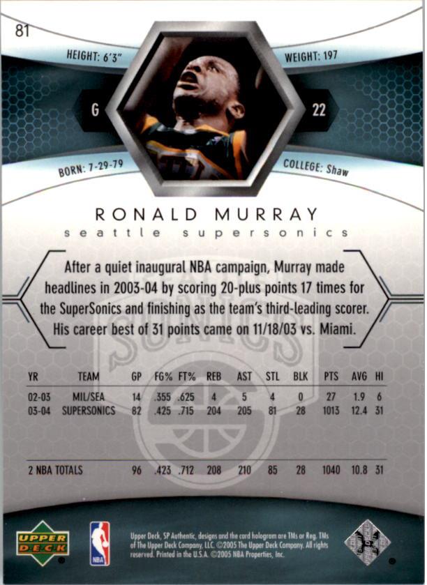 2004-05 SP Authentic #81 Ronald Murray back image