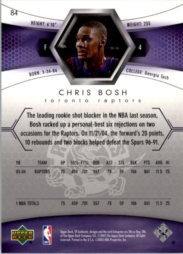 2004-05 SP Authentic #84 Chris Bosh back image