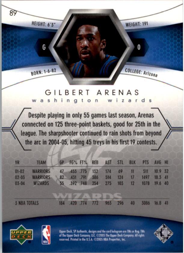 2004-05 SP Authentic #89 Gilbert Arenas back image