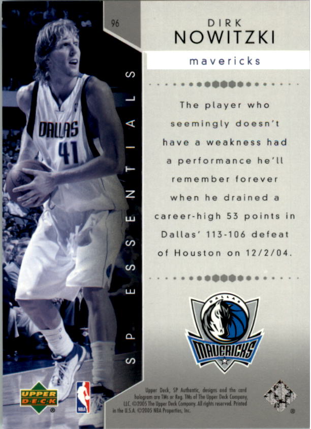 2004-05 SP Authentic #96 Dirk Nowitzki ESS back image