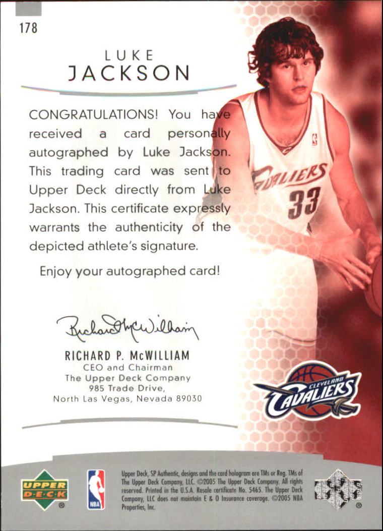 2004-05 SP Authentic #178 Luke Jackson AU RC back image