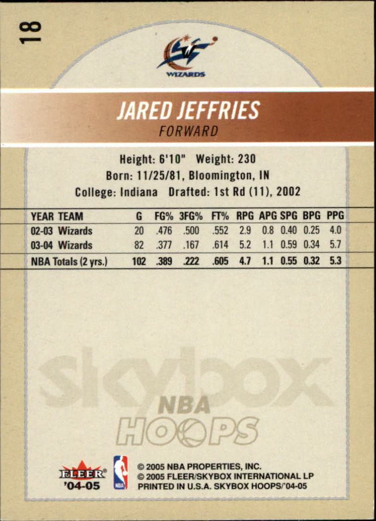 2004-05 Hoops #18 Jared Jeffries back image