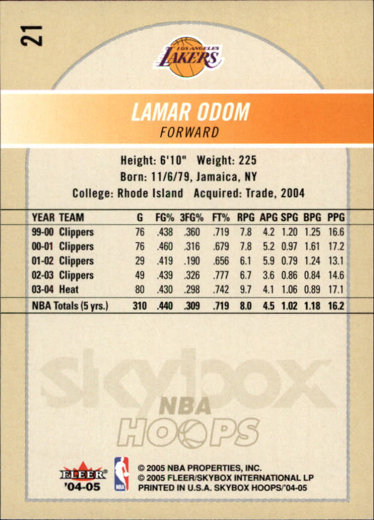 2004-05 Hoops #21 Lamar Odom back image