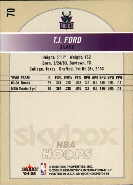 2004-05 Hoops #70 T.J. Ford back image