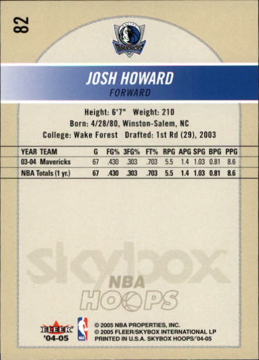2004-05 Hoops #82 Josh Howard back image