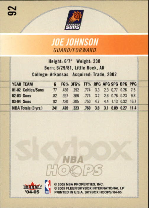 2004-05 Hoops #92 Joe Johnson back image