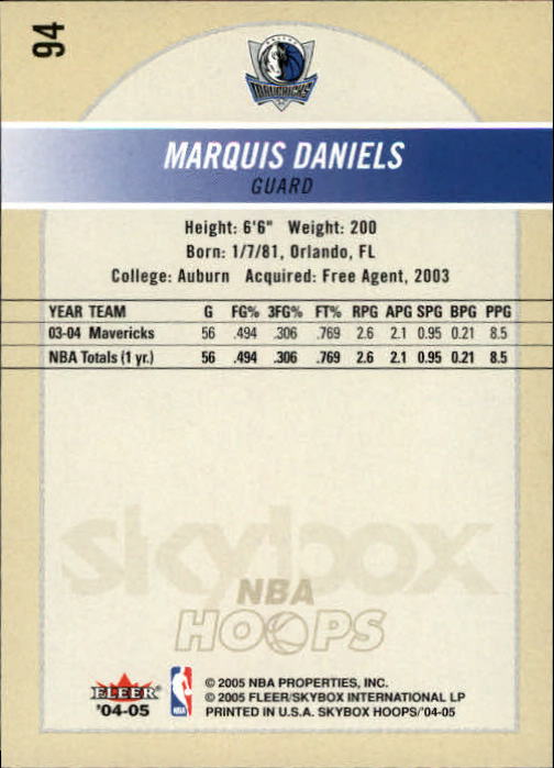 2004-05 Hoops #94 Marquis Daniels back image