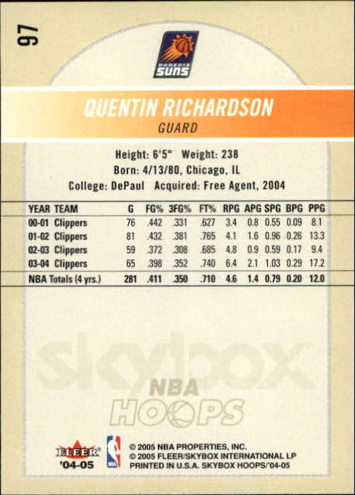 2004-05 Hoops #97 Quentin Richardson back image