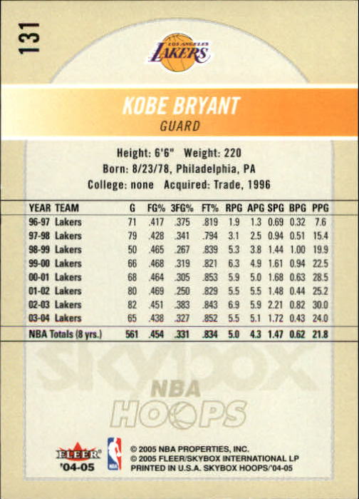 2004-05 Hoops #131 Kobe Bryant back image