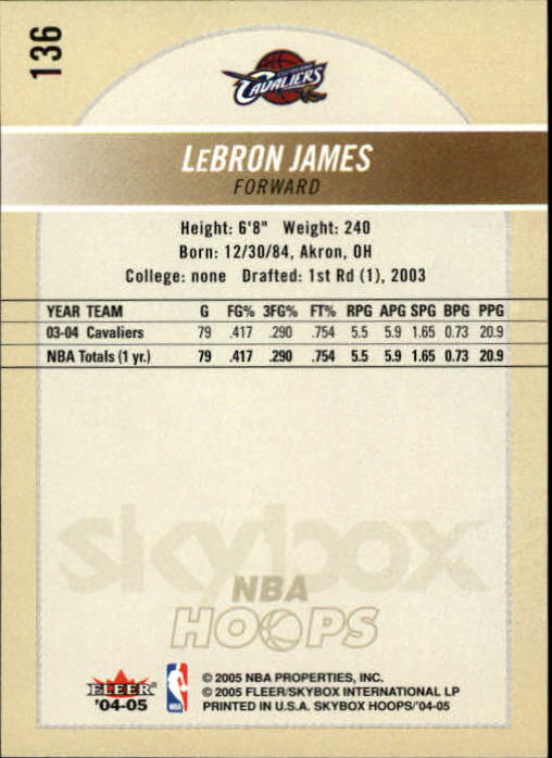 2004-05 Hoops #136 LeBron James back image
