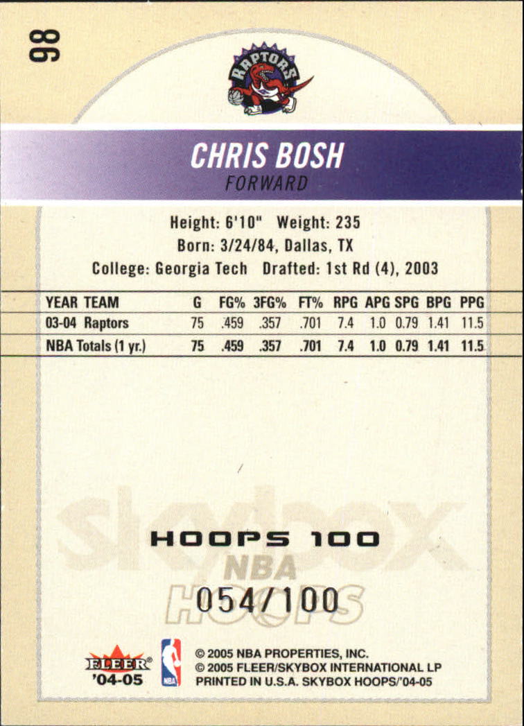 2004-05 Hoops 100 #98 Chris Bosh back image