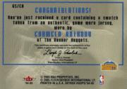 2004-05 Hoops Great Shots Jerseys #CA Carmelo Anthony back image