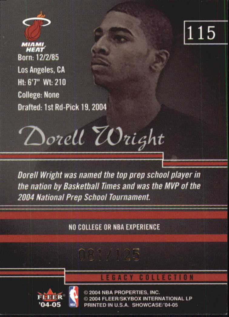 2004-05 Fleer Showcase Legacy #115 Dorell Wright back image