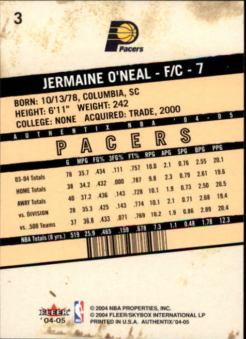 2004-05 Fleer Authentix #3 Jermaine O'Neal