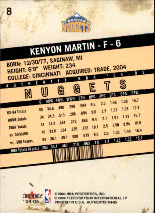 2004-05 Fleer Authentix #8 Kenyon Martin
