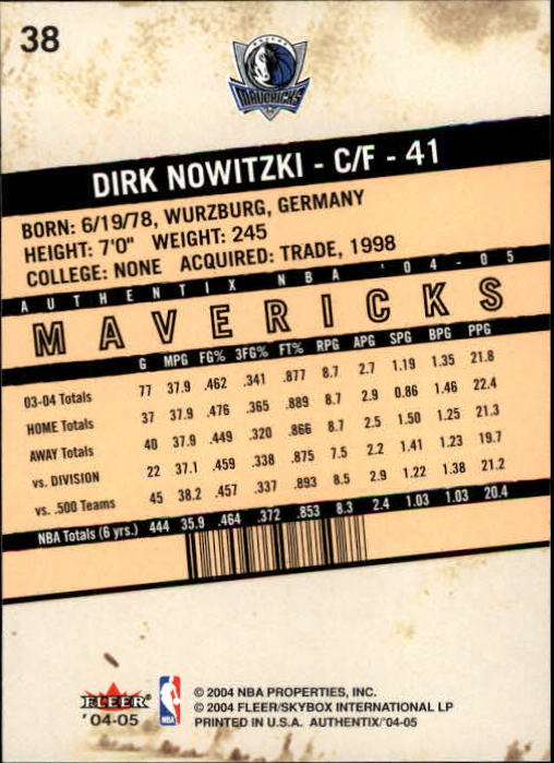 2004-05 Fleer Authentix #38 Dirk Nowitzki back image