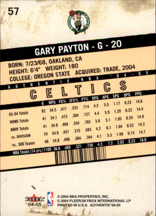 2004-05 Fleer Authentix #57 Gary Payton back image