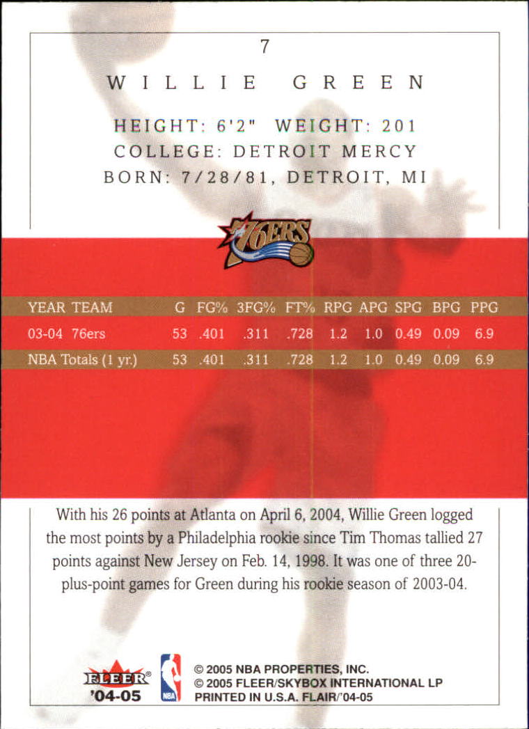 2004-05 Flair #7 Willie Green back image
