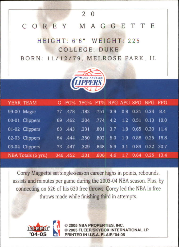 2004-05 Flair #20 Corey Maggette back image