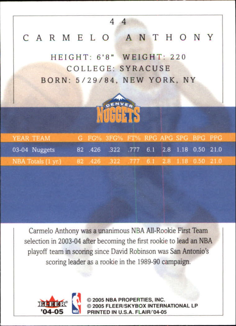 2004-05 Flair #44 Carmelo Anthony back image