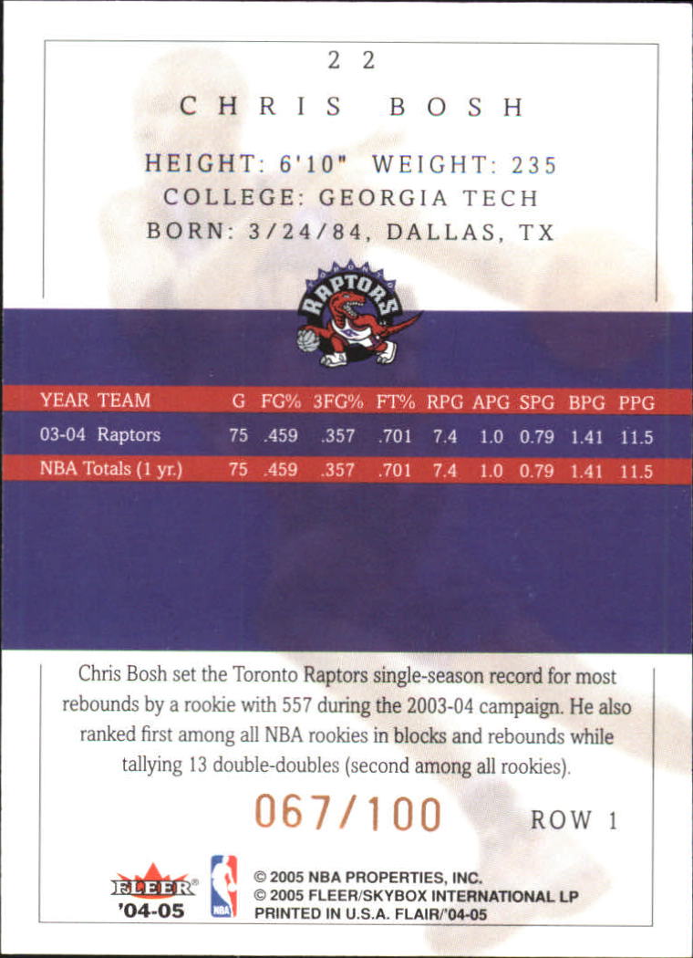 2004-05 Flair Row 1 #22 Chris Bosh back image