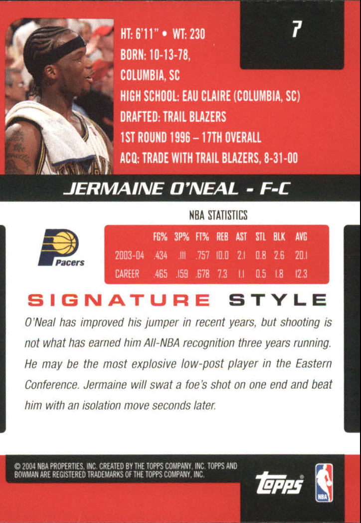 2004-05 Bowman Signature Edition #7 Jermaine O'Neal back image