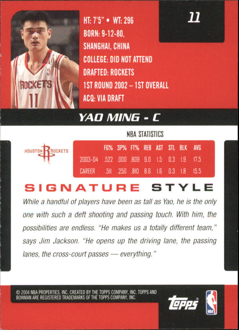 2004-05 Bowman Signature Edition #11 Yao Ming back image