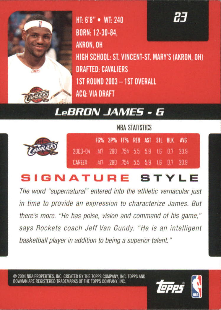 2004-05 Bowman Signature Edition #23 LeBron James back image