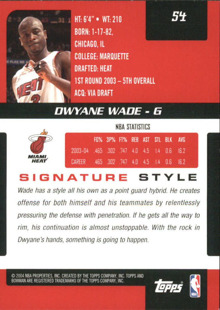 2004-05 Bowman Signature Edition #54 Dwyane Wade back image