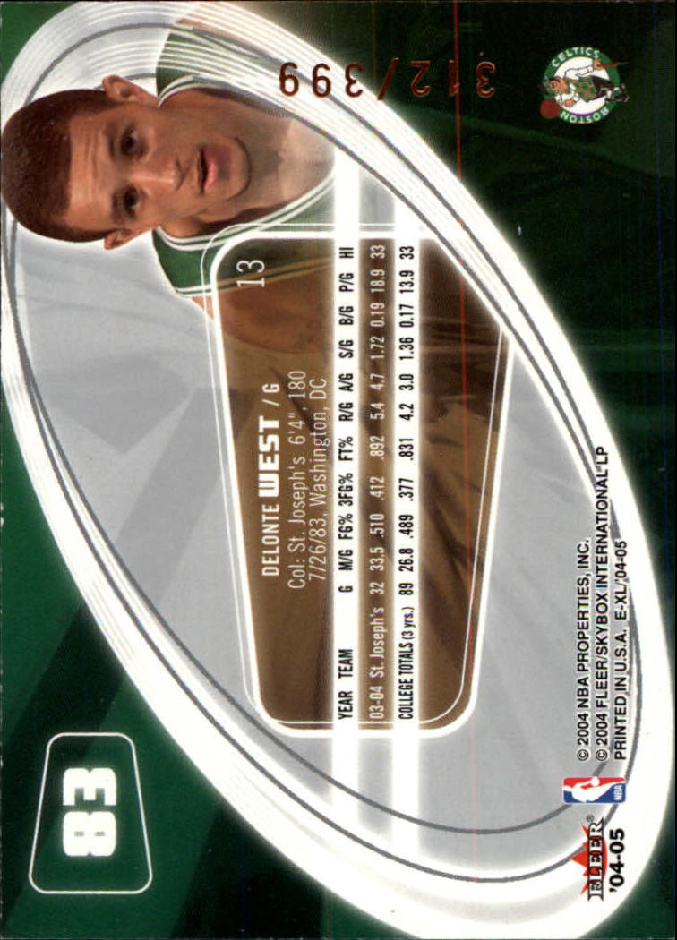 2004-05 E-XL #83 Delonte West RC back image