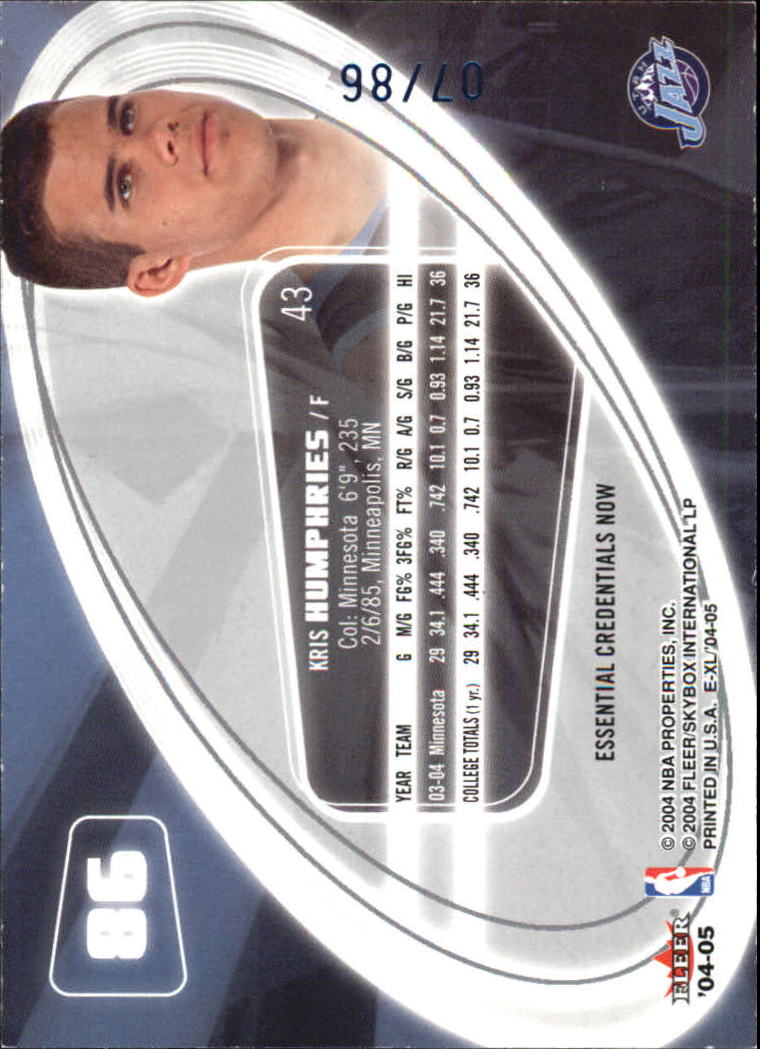 2004-05 E-XL Essential Credentials Now #86 Kris Humphries/86 back image