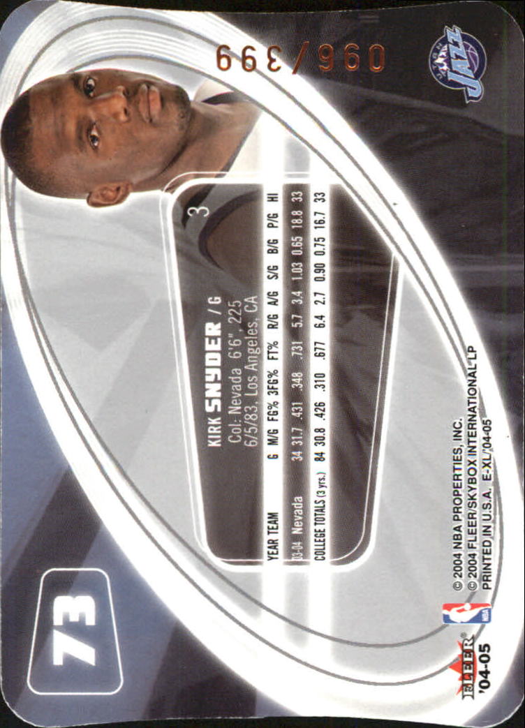 2004-05 E-XL Rookies Die Cuts #73 Kirk Snyder back image
