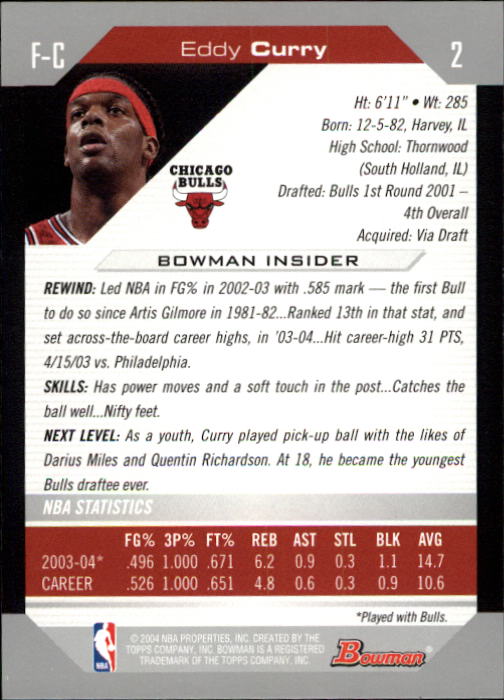 2004-05 Bowman #2 Eddy Curry back image