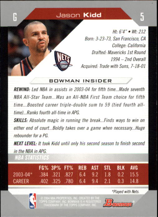 2004-05 Bowman #5 Jason Kidd back image