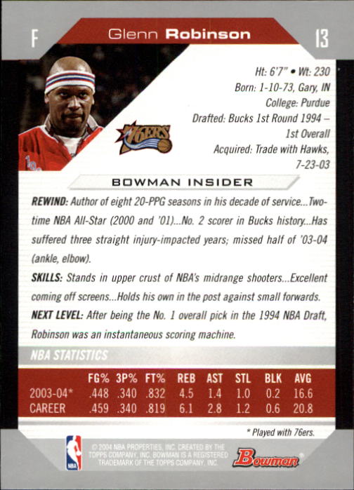 2004-05 Bowman #13 Glenn Robinson back image