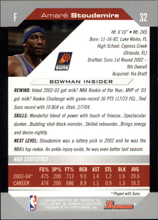 2004-05 Bowman #32 Amare Stoudemire back image