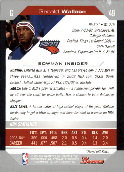 2004-05 Bowman #49 Gerald Wallace back image